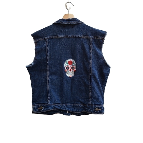 Denim Vest with Embroidered Calavera, Size XL - Picture 1 of 8